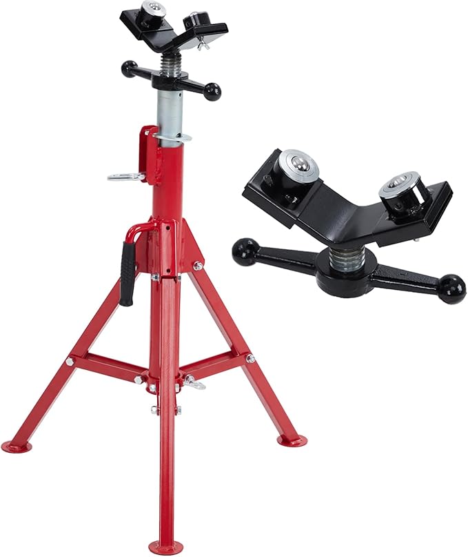Pipe Jack Stand, Heavy Duty Jack Stand, Pipe Stand for Welding, V-Head with 2 Balls for Easy Movement of Items, Portable Folding Legs, for 1/8-12 Inch Pipe, Adjustable Height 28-52 Inches
