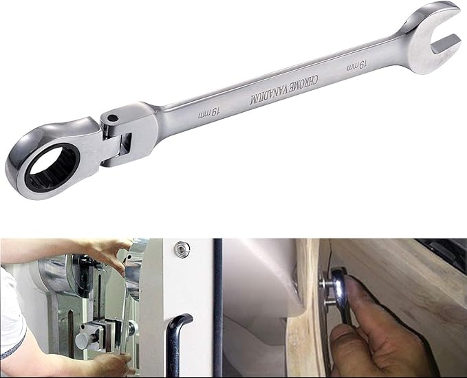 KATUR 19mm Ratcheting Wrench Set Flexible Pivoting Head Ratchet Combination Spanner Wrench Chrome Vanadium Steel Metric Tool (19mm)