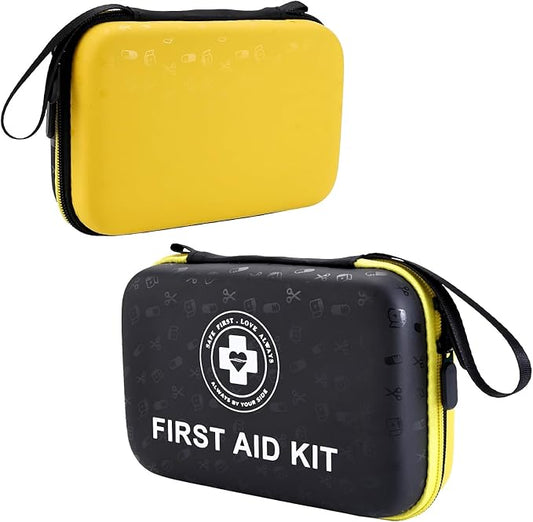 Premium First Aid Kit - 305 Piece Dual-Color Emergency Kit with Hard Shell & Fluorescent Interior Coating, Compact Survival Kit for Home, Car, Travel, Hiking & Outdoor (Black/Yellow)