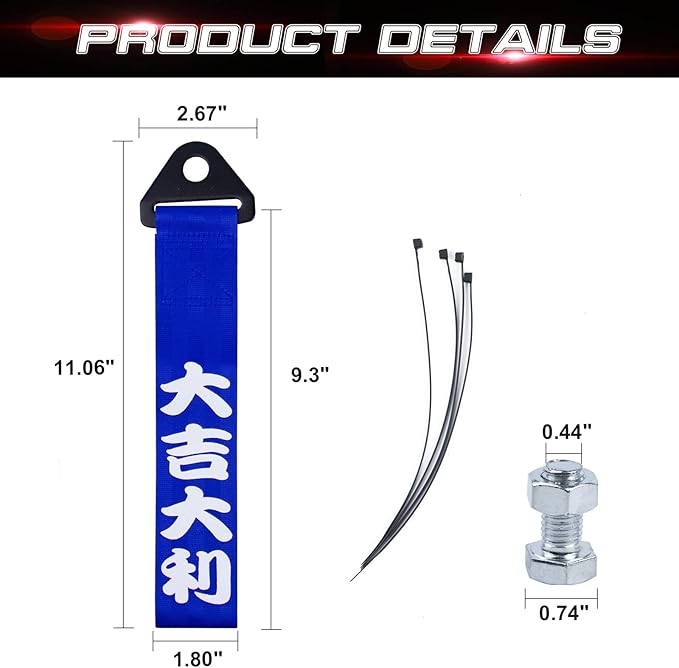 x xotic tech Tow Strap JDM Sports Blue Racing Tow Strap Car Modification Decorative Trailer Belt Personalized with Chinese Slogan Fit for Rear Front Bumper (Good Luck/The Hope of Whole Village)