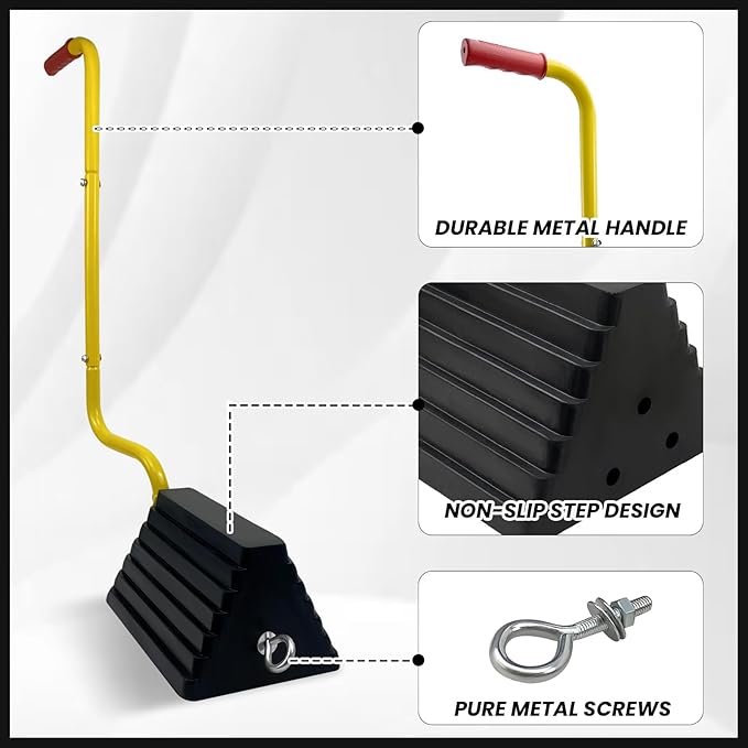 HOXWELL 2 Pack Heavy Duty Rubber Wheel Chock with Handle, Sturdy Solid Anti Slip Wheel Stopper for All Weather Use -Trucks, RV, Travel Trailer, Pop Up Camper Accessory, 2 Pcs