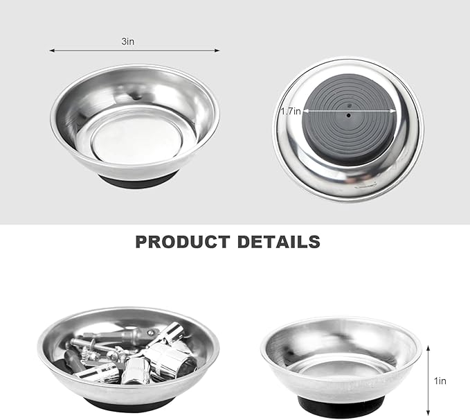 2 PCS Magnetic Tray Holders, Stainless Steel 3 Inch Round Trays Metal Parts Holder with Strong Magnet, Heavy Duty Thickened Trays for Screws Bolts Nuts Washers Pins