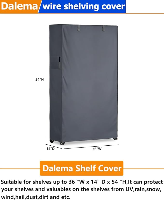 Waterproof Shelf Cover,600D Heavy Duty Dustproof Storage Wire Rack Covers,Outdoor Shelving Covers for Wire Shelves with Zipper 36''x14''x54'',Grey.