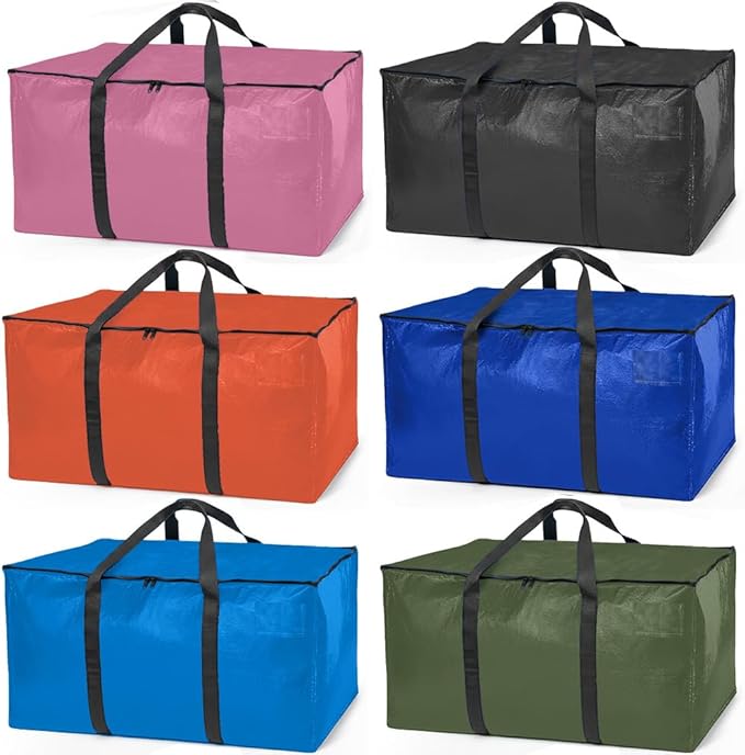 ClearSpace Oversized Moving Bags or Storage Bag – Large Moving Boxes with Backpack Straps, Zippers & Handles – Heavy-Duty Packing Bags for Moving, College Dorm, Christmas Decorations, 8 Pack