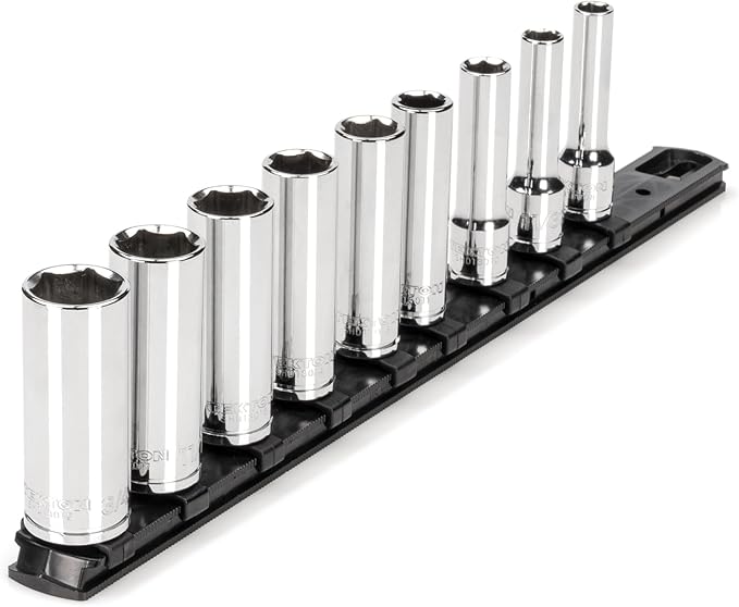 TEKTON 3/8 Inch Drive Deep 6-Point Socket Set with Rail, 9-Piece (5/16 - 3/4 in.) | SHD91105