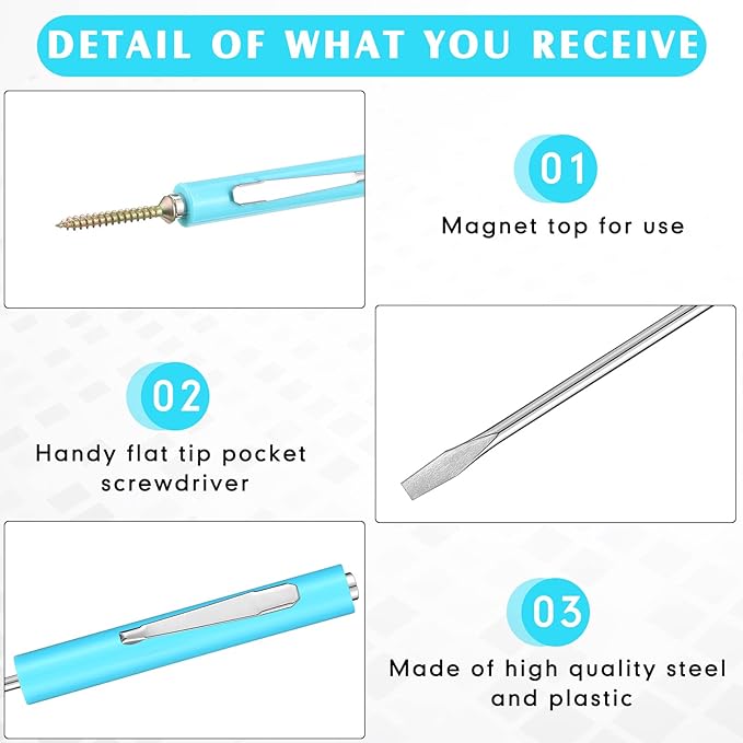 Minatee 30 Pcs Pocket Screwdriver Mini Tops and Pocket Clips Magnetic Slotted Screwdriver with Magnet Small Slotted Screw Driver for Mechanical Electrician Technician Repair Tool(Light Blue)