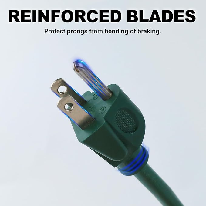 EP 50 Ft Outdoor Extension Cord with 3 Electrical Power Outlets - 16/3 SJTW Green Cable with 3 Prong Grounded Plug for Safety Great for Christmas Lights, Garden and Major Appliances