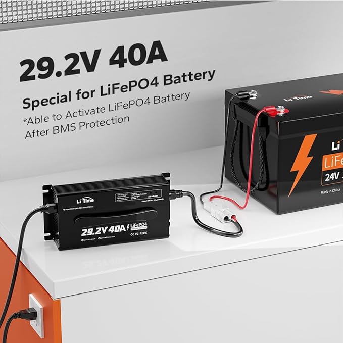 LiTime 24V (29.2V) Lithium Battery Charger, 40A Smart AC-DC Fast Charger with Anderson Connector & LED Indicator, Portable Mountable Charger for 24 Volt LiFePO4 Batteries, Ideal for RV, Home, Off-Grid