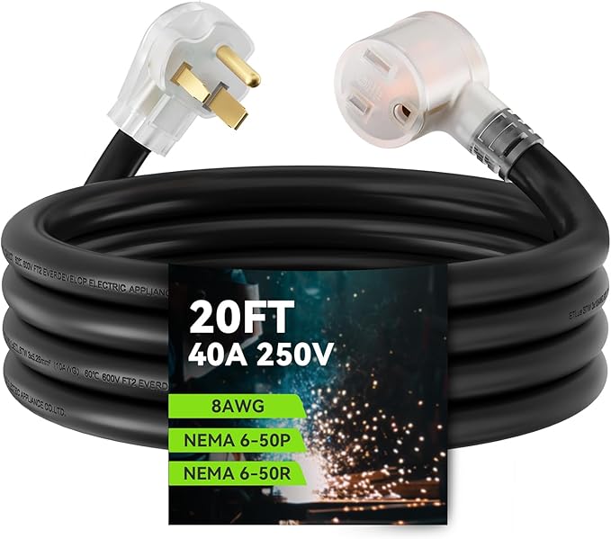 RVGUARD 250V 20 Feet Welder Extension Cord, Heavy Duty 8 AWG NEMA 6-50 STW Welding Cord with Power Indicator End, ETL Listed