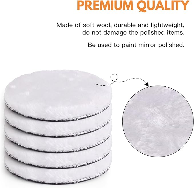 7 Pcs 6 Inch (150 mm) Wool Polishing Buffing Pad Car Polisher Buffer Drill Attachment with M14 Drill Adapter