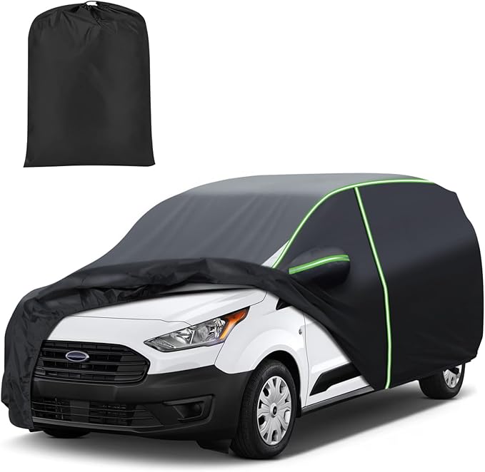 Mixsuper Liner Car Cover for Ford Transit Connect 2014-2026, 7 Layers Waterproof Car Cover Accessories for Transit Connect Van with Zipper Door, Windproof Straps, Reflective Strips, All Weather