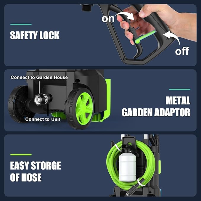 5000 PSI Professional Electric Pressure Washer,4.0 GPM Heavy Duty Power Washer with 4 Nozzles,Foam Cannon,33FT Hose and 500ml Soap Bottle for Home/Cars(Green)