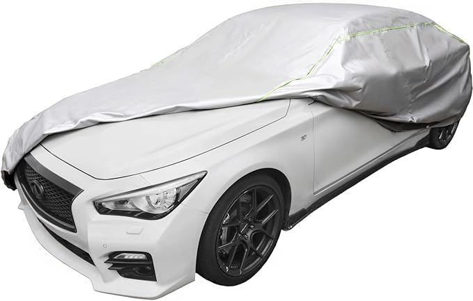 J&J Heavy Duty car Cover,300D&Soft Lining,Driver&Trunk Zipper,Withstand Wind,Car Cover Waterproof All Weather,Protect Vehicle Painting,Car Covers for Automobiles (Sedan, Silver-C4)