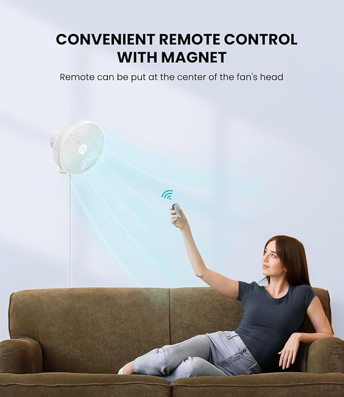 LEMOISTAR 10 Inch Wall Mounted Fan with Remote Control, 90° Oscillating, 4 Speeds, 4 Timer, Adjustable Tilt, 70 Inch Cord, Quiet, for Bedroom Garage RV Office Home Patio-White