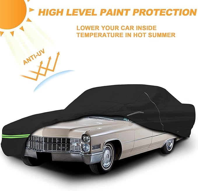 Waterproof Car Cover Replace for Cadillac DeVille 1964-1984 Sedan Coupe, 210T All Weather Car Covers with Zipper Door for Snow Rain Dust Hail Protection