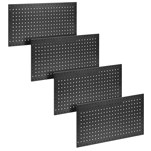 NectaCol 4 Packs 24"x12" Pegboard Wall Organizer, Metal Pegboard Panels Tool Organizer, Pegboard Storage System for Shop, Workbench, Black Metal Peg Boards for Walls