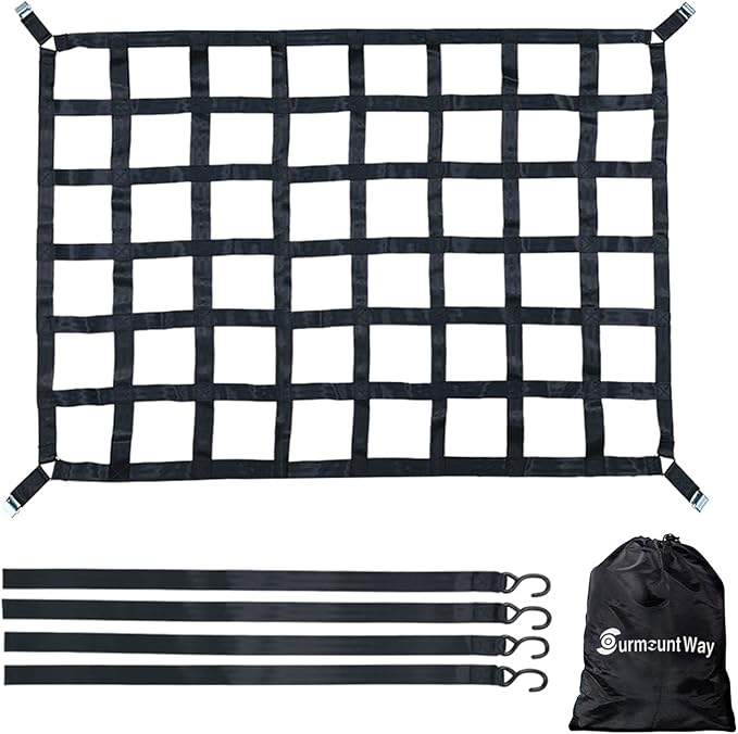 Surmountway Heavy Duty Cargo Net - 66" x 50", 1100LBS Capacity, Adjustable Cam Buckles & S-Hooks, Fits Pickup Truck & Trailer Beds