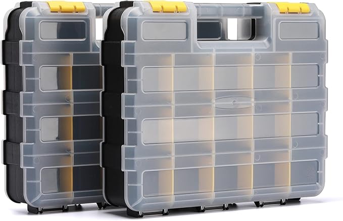 AIRTOON 2PCS Double Side Tool Organizer with Impact Resistant Polymer, Hardware Box Storage, Excellent for Screws,Nuts,Small Parts, 34-Compartment
