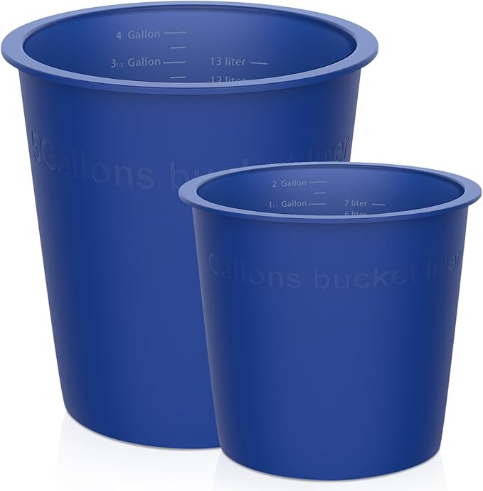 2PCS Bucket Liner, Blue Silicone Bucket Insert for 5 & 2 Gallon Buckets, Reusable for Concrete Mix & Thinset