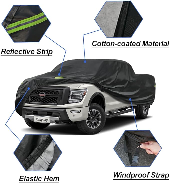 Kaugung Waterproof Truck Cover Fit Nissan Titan XD from 2016 to 2025 (Regular Cab/King Cab/Diesel), 7 Layers Outdoor Heavyduty Full Pickup Cover All Weather,Outdoor Sun UV Rain Dust Protection.