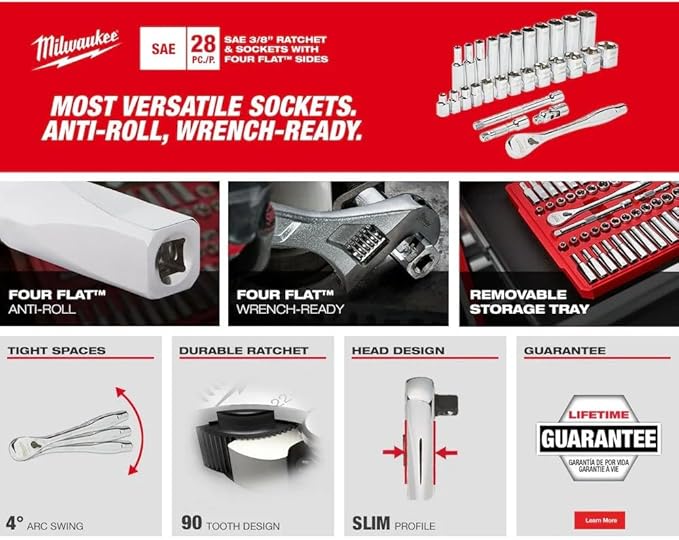 Milwaukee 3/8-Inch Drive SAE Ratchet and Socket Mechanics Tool Set with Packout Case (28-Piece)