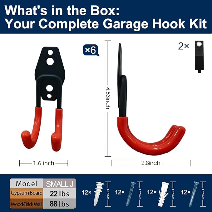 CBWLWJ 6 Pack Heavy Duty Wall Hooks for Hanging - Anti-Slip Coating, Solid Steel 2.8 Inch Small Round Garage Hooks for Ladder, Bikes, Tools and More(Orange)