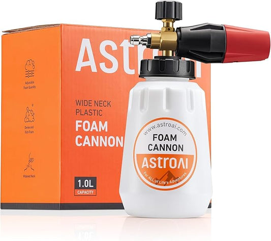 AstroAI Foam Cannon, Heavy Duty Car Foam Blaster Wide Neck Adjustable Snow Foam Lance and Thick Foam for Pressure Washer with 1/4" Quick Connector,1L Bottle