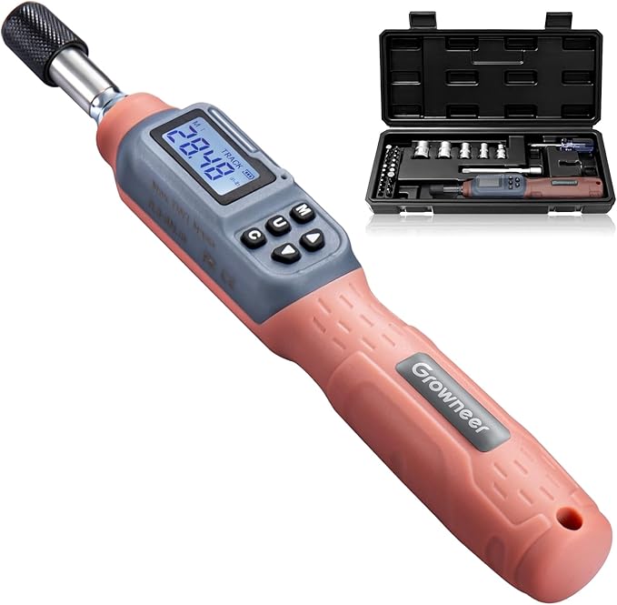 GROWNEER Digital Torque Screwdriver, 2.66-53.1 In-lbs/0.3-6 Nm, 1/4'' Drive Inch Pound Torque Screwdriver Electrician with Buzzer & LED Indicator, 27 In 1 Torque Wrench Screwdriver Set, Orange