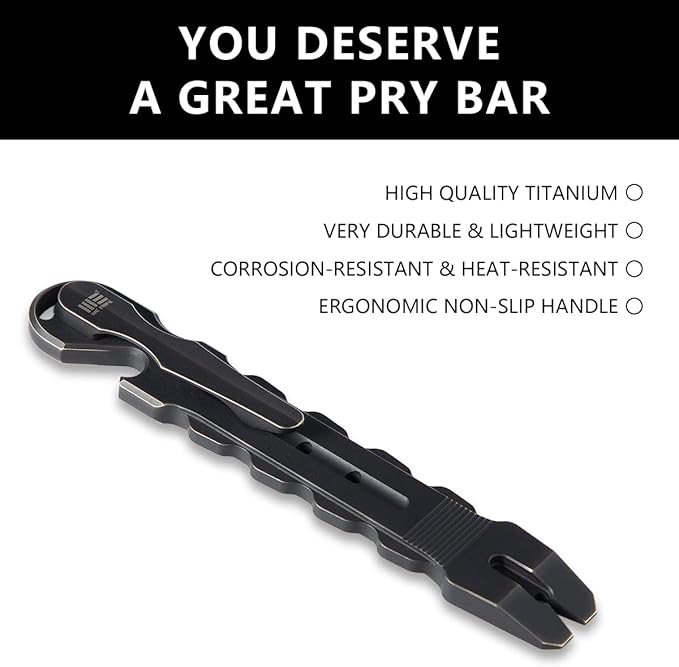 WeKnife Gesila Mini Pocket Flat Pry Bar Crowbar Multifunction EDC Titanium Tool Nail Puller Survival Opener No-Slip And Corrosion Resistant A-08A(Black)-1 PACK
