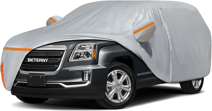Car Cover for 2010-2025 GMC Terrain, Waterproof Custom-fit All Weather Sun Rain UV Dust Snow Protection Windproof Outdoor Indoor Terrain Full Car Cover with Door Zipper and Cotton Lining-Grey