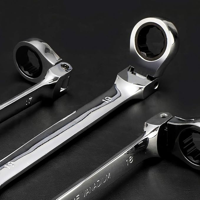 FLZOSPER 12-Piece Flexible Head Ratcheting Wrench Set，Metric Combination Spanner Kit, 8-19mm Chrome Vanadium Steel Ratchet Wrench Set with Portable Suspended Toolbox