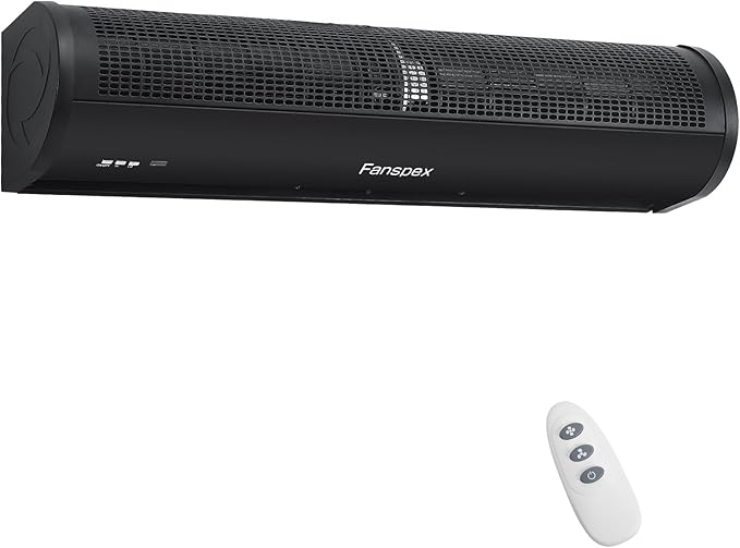Fanspex 36" Wall Mounted Air Curtain, 2-Speed Commercial Over Door Fan for Home Garage Shop Restaurant, 120W Low Consumption with Magnetic Door Switch (Black)