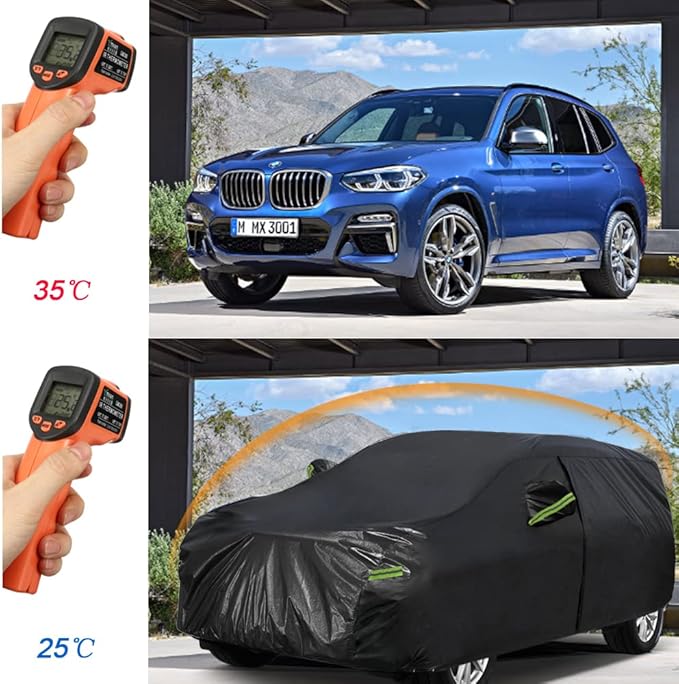 KouKou Waterproof SUV Car Cover Suitable for Volvo XC90 from 2002 to 2025, 7 Layers Windproof All Weather Waterproof Outdoor Cover Sun Rain UV Dust Snow Protection. Black