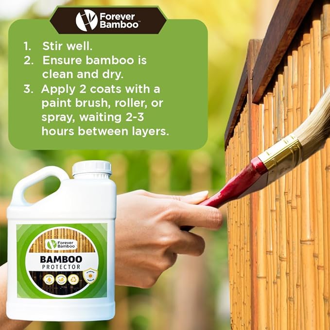 FOREVER BAMBOO Maintenance Sealer Outdoor Waterproof Protector Premium Water-Base Environmentally Friendly Bamboo Wood Sealant With UV Protection for Bamboo Fence, Poles, or Deck 1 Gal.