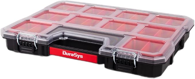 Tools Organizer, Small Parts Storage Toolbox, 17.3 * 13.7 * 2.5" Durable Hardware Box Storage, with Removable Inner Cups