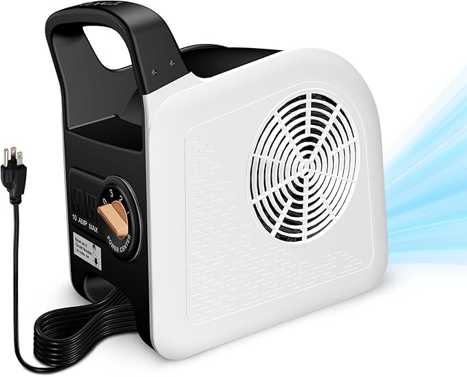 Air Mover Blower Fan - Floor Drying Fan for Cooling, Drying and Exhausting at Home, Job Site, Garage, Shop, 3 Speeds Portable Utility Fan, 2 AC Outlets and Circuit Breaker with Reset