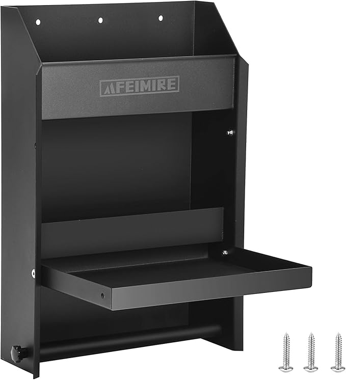 Flip-Out Storage Cabinet for Garage & Trailers, Workstation with 2 Shelves, Paper Towel Holder & Aluminum Mounting Cabinet, Space-Saving Design for Aerosol Cans, Quart Jugs, Medium