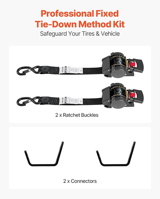 VEVOR Wheel Chock Tie-Down Kit, Fixed Trailer Tie Down Strap, Car Tie Down Kit with S-Hook, Break Strength 1649 lbs & Working Load 550 lbs Motorcycle System for Trailers, Boats, Snowmobiles