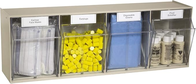 Akro-Mils TiltView Plastic Storage Cabinet with 4 Tilt Out Bins, Horizontal Plastic Parts Organizer, Teacher Toolbox, and Office Supply Organizer, 23-5/8" W x 8-3/16" H x 6-3/4" D, Stone