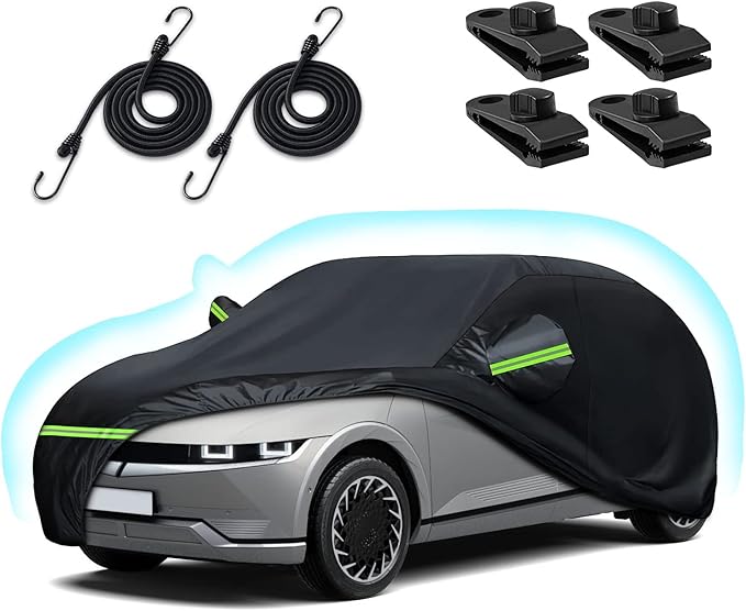 Car Cover for 2022-2025 Hyundai Ioniq 5, Waterproof All Weather Rain Sun UV Protection Heavy Duty Full Car Cover with Charge Port Opening & Windproof Straps for Hyundai Ioniq 5-Black