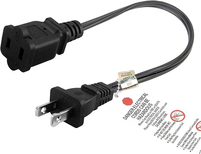 [2-Pack] Short 1-Foot Polarized US 2-Prong Male-Female Extension Power Cord,16AWG 2 Outlet Extension Cable 2-Prong 10A/125V,Nema 1-15P to 1-15R Extension Cable