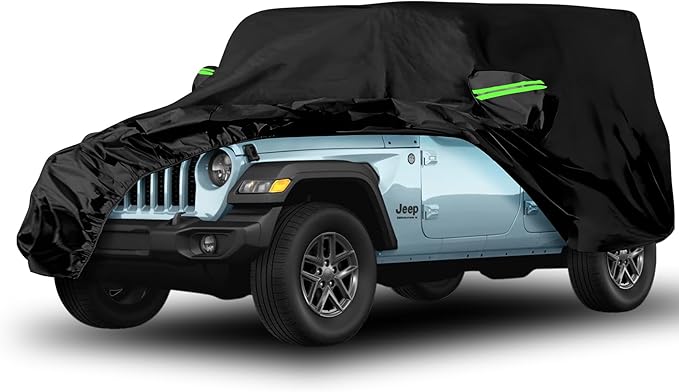 Proadsy 6 Layers Car Cover Custom Fit for Jeep Wrangler 4 Door JK JL YJ TJ 2006-2024 2025 2026 Windproof All Weather Waterproof Sun Rain UV Dust Snow Protection Outdoor Covers