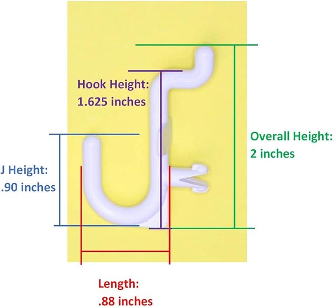 JSP Manufacturing Peg Board Plastic J Hook Style Hooks | Garage Tool Storage Craft Hooks Pegboard Asscessories (50, White)