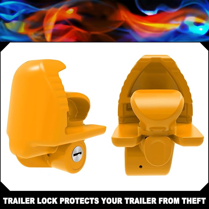 ROMON Yellow Trailer Hitch Locks with Keys, Universal Size Fit 1-7/8", 2", and 2-5/16" Coupler, Adjustable Heavy Duty Steel Trailer Tongue Lock for Boat, Trailers and RV, Anti-Theft Hitches, 1 Pack