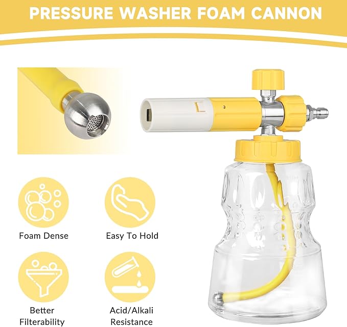 Foam Cannon for Pressure Washer, Professional Transparent Snow Foam Lance for Car Wash, Heavy Duty Car Foam Blaster with 1/4" Quick Release, Stainless Steel Filter, 4000PSI
