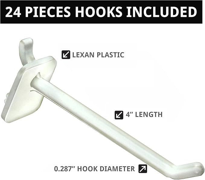 Azar Displays 703385-WHT-4W24, Four-Sided Revolving 8"W x 20"H Pegboard Counter Display w/ 24 Hooks- 4” Length, White