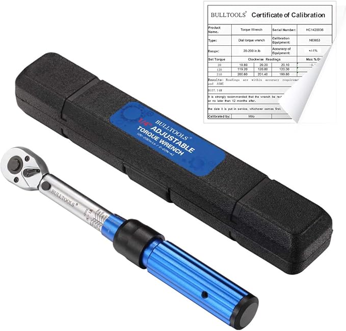 BULLTOOLS 1/4-inch Drive Dual-Direction Click Torque Wrench (20-200in.lb / 2.26-22.6Nm) 90-tooth High Accuracy Torque Wrench