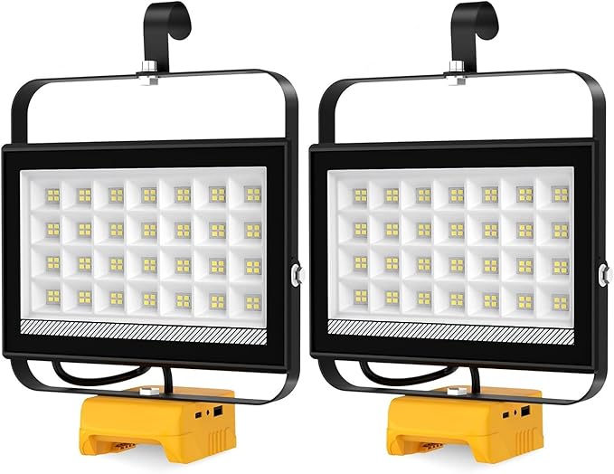 T-SUNiceM Cordless LED Work Light for Dewalt 20v Max Battery, 100W 10000LM Flood Light, Flashlight for Dewalt 20v Tools with USB & Type-C Charging and 140°Pivoting Head for Jobsite, Camping 2 Pack