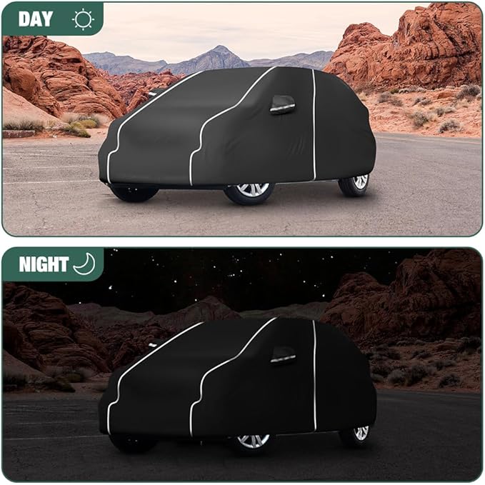 Fluorescent Strip Design Waterproof Car Cover Compatible for Honda Fit 2009-2020 All Weather 6 Layers Full Car Cover Safe Parking at Night with Storage Bag