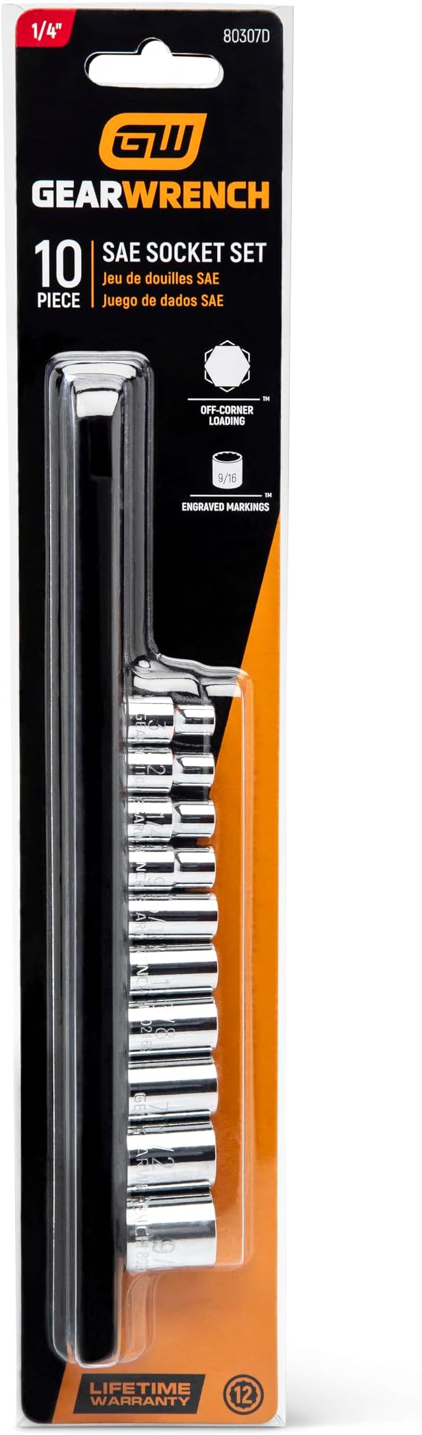 GEARWRENCH 10 Pc. 1/4" Drive 12 Pt. Standard Socket Set, SAE - 80307D